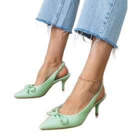 Green pumps with low heels with a bow 2 Green pumps with low heels with a bow 2