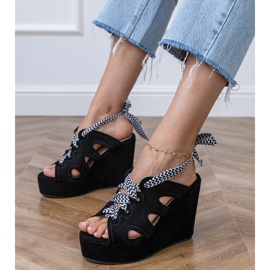 Black wedge sandals with decorative lacing 1 Black wedge sandals with decorative lacing 1