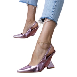 Purple sandals on a geometric wedge violet 2