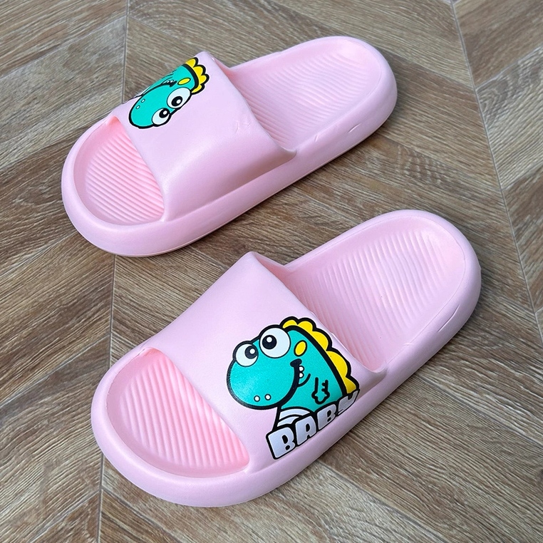 Pink children's flip flops with print 1