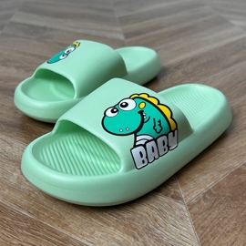 Green children's flip flops with print 2