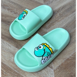 Green children's flip flops with print 1
