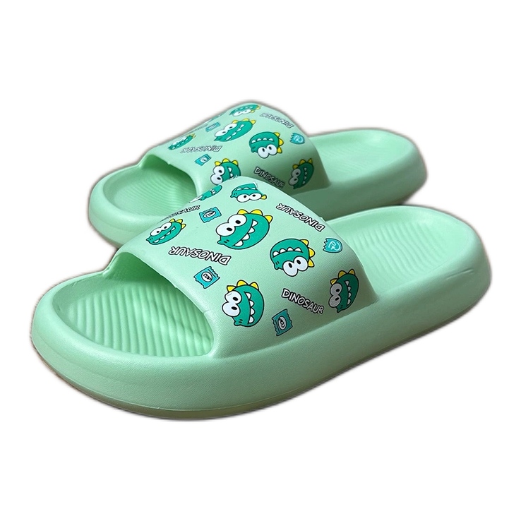 Green children's flip flops with print 2