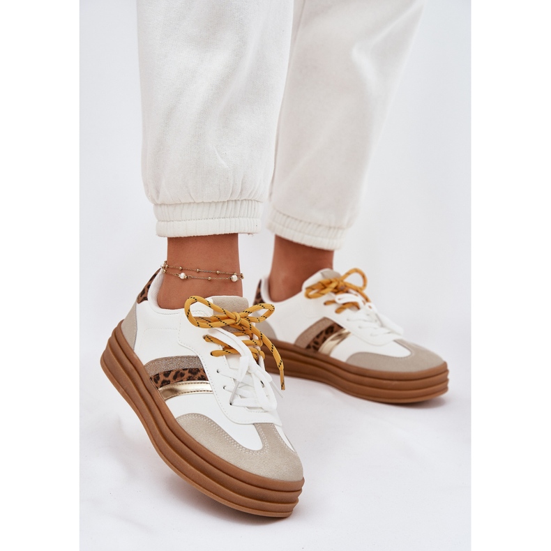 Women's sneakers on the platform with double lacing white leopard print 2