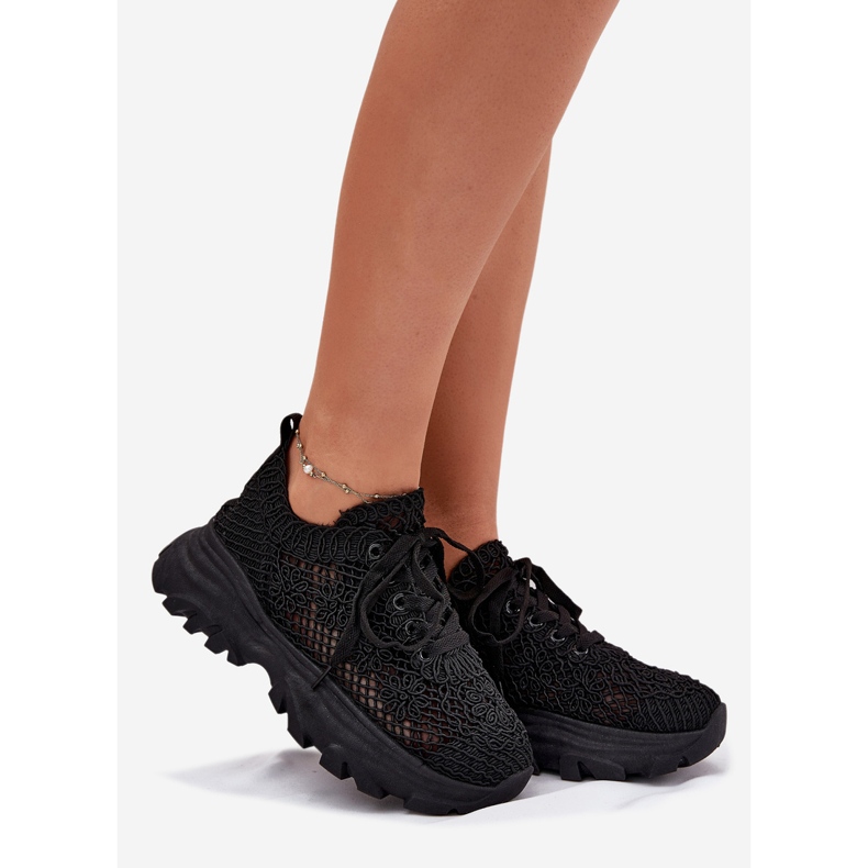 Women's sneakers with a crochet black upper 1