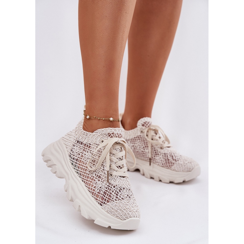 Women's sneakers with a crochet upper beige upper 2