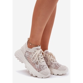 Women's sneakers with a crochet upper beige upper 1