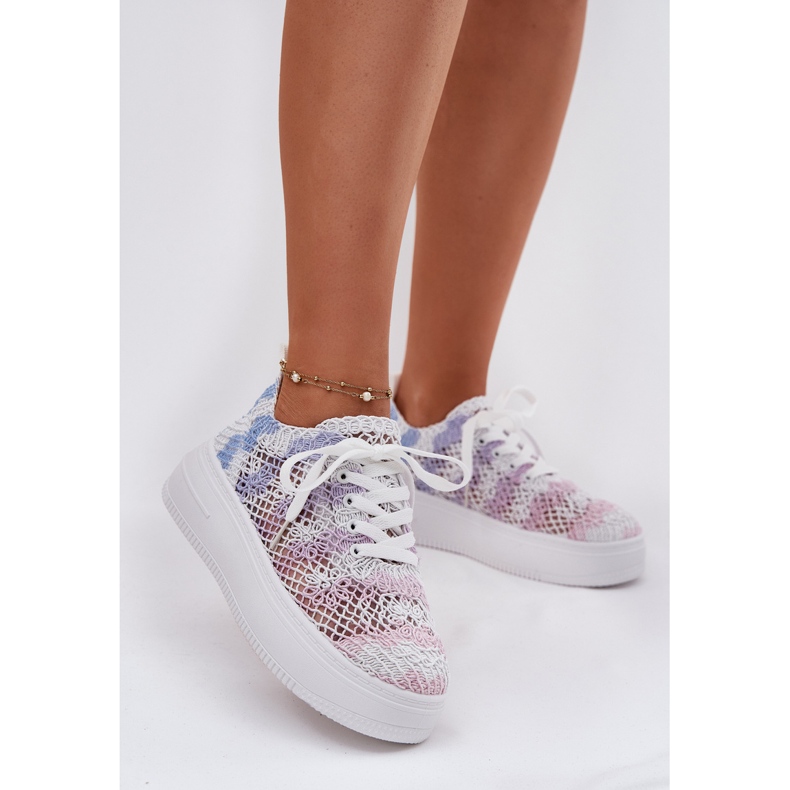 Women's sneakers on the platform with a crochet multicolor upper multicolored 2