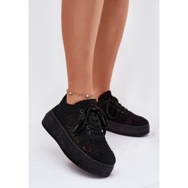 Women's sneakers on the platform with a crochet upper black upper 1