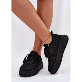 Women's sneakers on the platform with a crochet upper black upper 2 Women's sneakers on the platform with a crochet upper black upper 2
