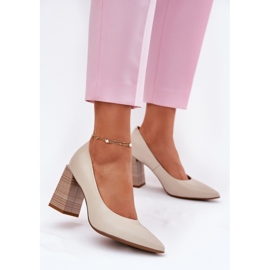 EVento Leather pumps on the post beige 2 EVento Leather pumps on the post beige 2