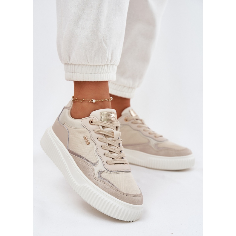 EVento Women's Leather Sneakers on the Platform, Beige 2