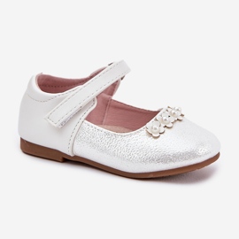 EVento Velcro children's ballerinas with white flowers 2 EVento Velcro children's ballerinas with white flowers 2