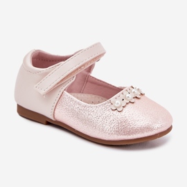 EVento Velcro children's ballerinas with pink flowers 2 EVento Velcro children's ballerinas with pink flowers 2