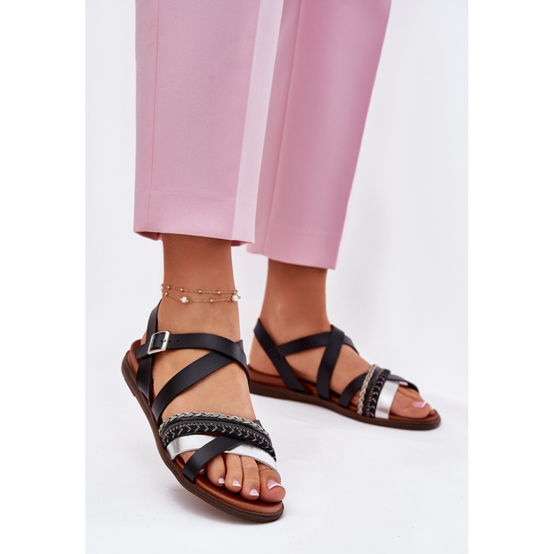 Women's flat sandals with Sergio Leone SK087H stripes black 2 Women's flat sandals with Sergio Leone SK087H stripes black 2