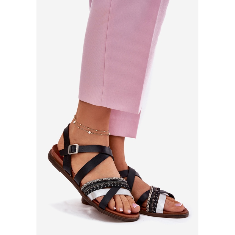 Women's flat sandals with Sergio Leone SK087H stripes black 1 Women's flat sandals with Sergio Leone SK087H stripes black 1