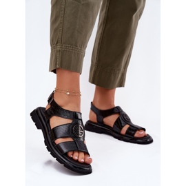 Women's leather sandals varnished with decorative detail ARTiker 56C0691 black 2