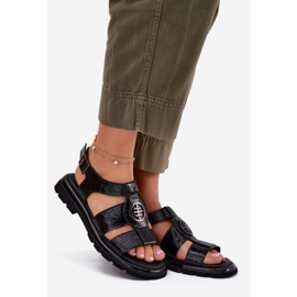 Women's leather sandals varnished with decorative detail ARTiker 56C0691 black 1