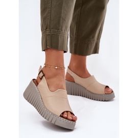 ARTIKER Women's sandals made of natural leather on wedge artker 56c0957 beige 2