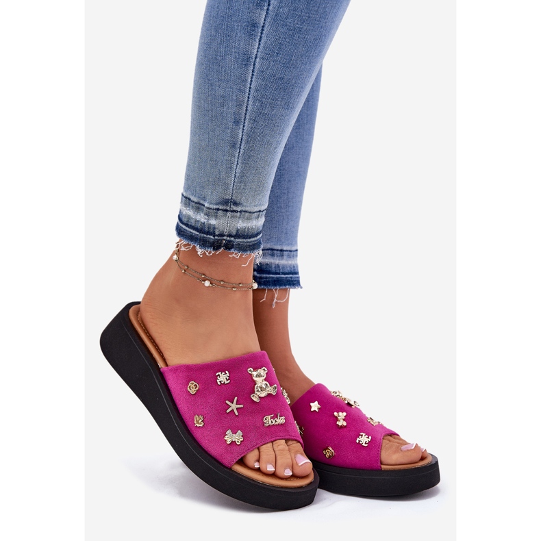 Women's suede flip flops with Vinceza 66741 FUKSJA pink 1