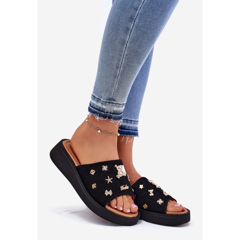 Women's suede flip flops with Vinceza 66741 black pins 1