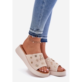 Women's suede flip flops with Vinceza 66741 beige 1 Women's suede flip flops with Vinceza 66741 beige 1