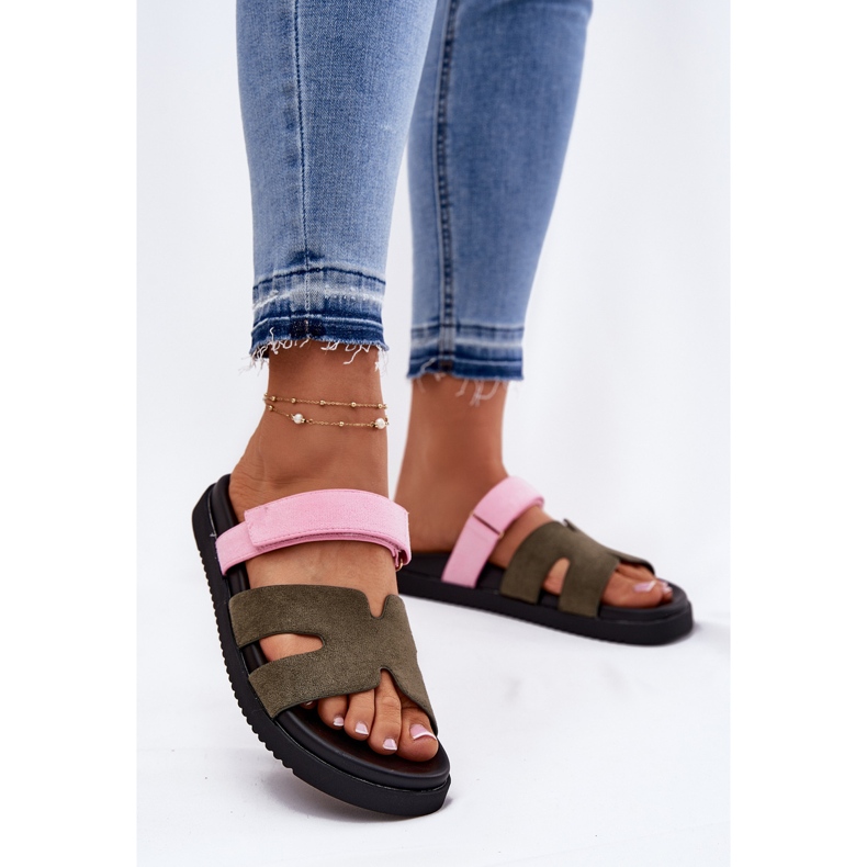 Women's flip flops with Vinceza 17401 pink-pink Velcro green 2