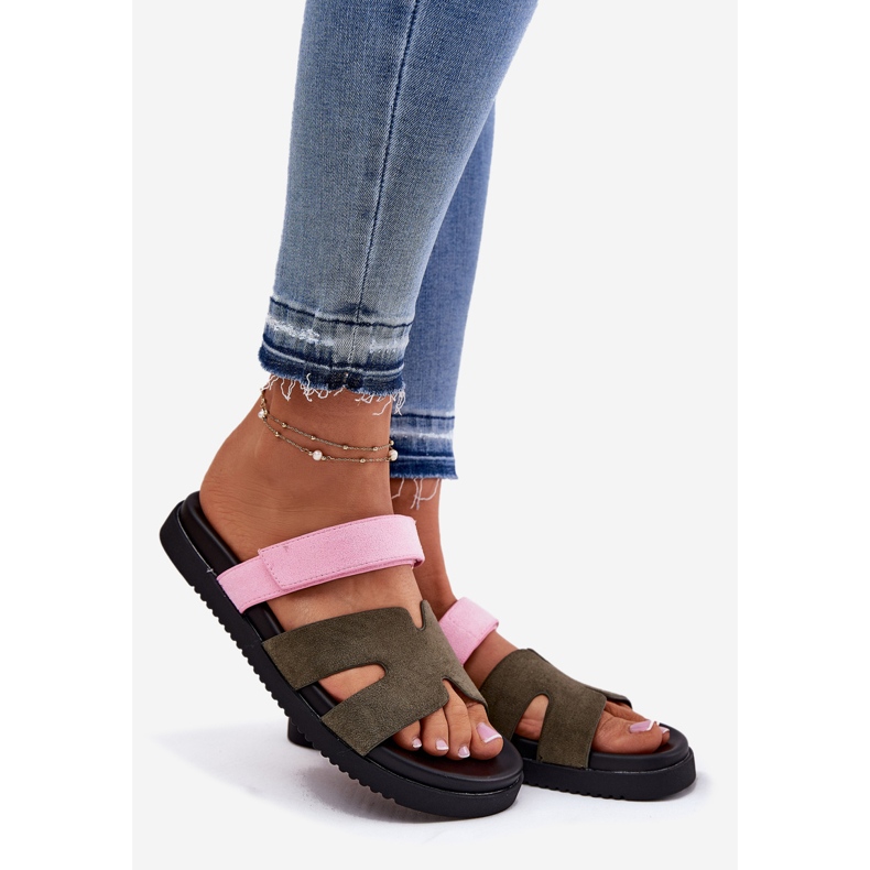 Women's flip flops with Vinceza 17401 pink-pink Velcro green 1