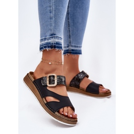 Lightweight women's flip flops with inblu gs000055 black buckle 2