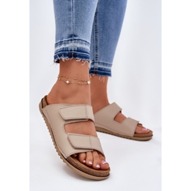 Women's leather slippers inblu aa0005g beige 2