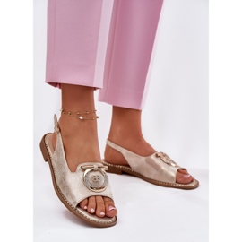 S.Barski Elegant sandals with flat-heeled decoration S. Barski KV51-003 gold golden 2