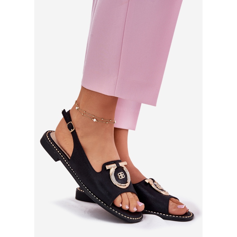 S.Barski Elegant sandals with flat-heeled ornament S. Barski KV51-003 Black 1 S.Barski Elegant sandals with flat-heeled ornament S. Barski KV51-003 Black 1
