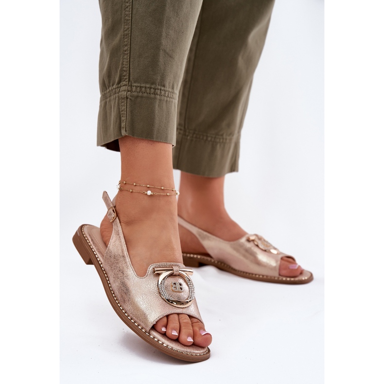 S.Barski Elegant sandals with flat-heeled ornament S. Barski KV51-003 pink gold golden 2 S.Barski Elegant sandals with flat-heeled ornament S. Barski KV51-003 pink gold golden 2