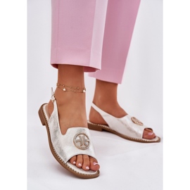 S.Barski Flat-heeled women's sandals with an ornament of S. Barski KV51-002 silver 2