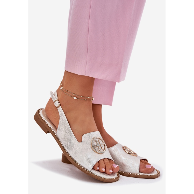 S.Barski Flat-heeled women's sandals with an ornament of S. Barski KV51-002 silver 1