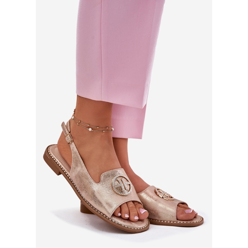 S.Barski Flat-heeled women's sandals with an ornament S. Barski KV51-002 Pink gold golden 1 S.Barski Flat-heeled women's sandals with an ornament S. Barski KV51-002 Pink gold golden 1