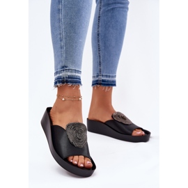 S.Barski Women's leather slippers with an ornament KV51-028 black 2