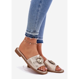 S.Barski Flat-heeled women's flip flops with a decorative KV51-007 zloty detail golden 1