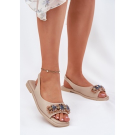 S.Barski Flat women's sandals with crystals S. Barski KV51-079 beige 2 S.Barski Flat women's sandals with crystals S. Barski KV51-079 beige 2