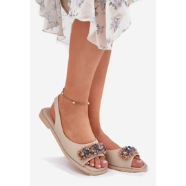 S.Barski Flat women's sandals with crystals S. Barski KV51-079 beige 1 S.Barski Flat women's sandals with crystals S. Barski KV51-079 beige 1