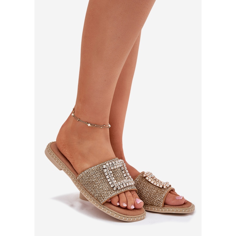 Flat women's flip flops with braid and decoration Artiker 56C1337 beige 1 Flat women's flip flops with braid and decoration Artiker 56C1337 beige 1