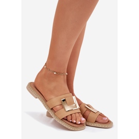 Women's flat flip flops with decorative detail Artiker 56C1335 beige 1 Women's flat flip flops with decorative detail Artiker 56C1335 beige 1