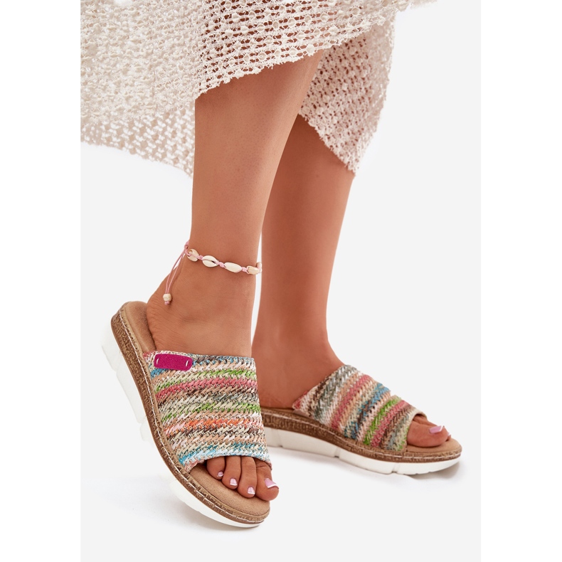 Women's flip flops with a wedge -plated multicolor wedge multicolored 1