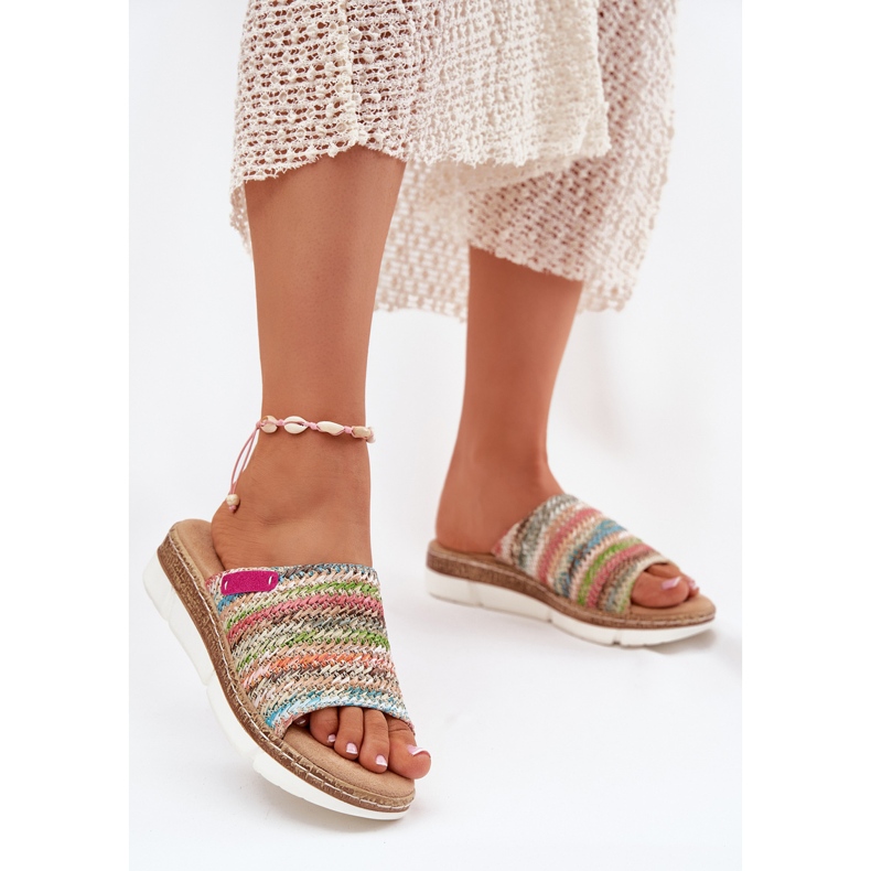 Women's flip flops with a wedge -plated multicolor wedge multicolored 2