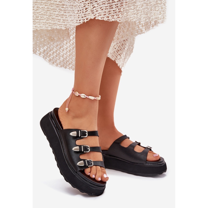 Women's flip flops on the platform with black stripes 1 Women's flip flops on the platform with black stripes 1