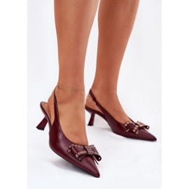 Pumps on a heel with a burgundy bow red 2