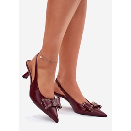 Pumps on a heel with a burgundy bow red 1