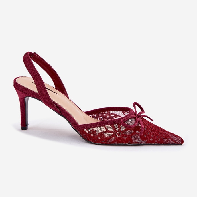 Lace heels with an open burgundy heel red 1