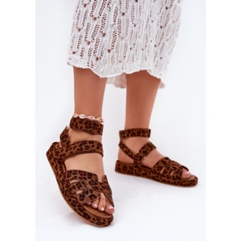 Women's sandals with Velcro leopard brown 2