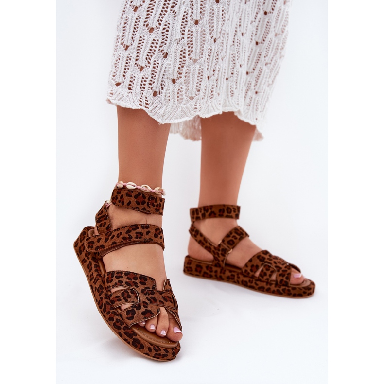 Women's sandals with Velcro leopard brown 2